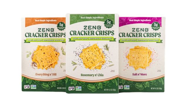 three packages of Zenb crackers on a white background