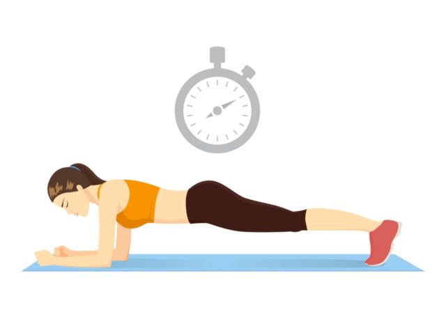 illustration of woman doing planks, concept of workouts to burn calories and fat