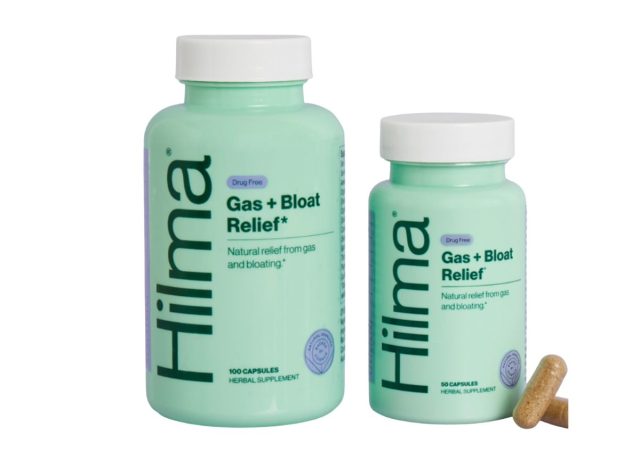 Hilma Natural Gas & Bloating Relief - with Lemon Balm, Fennel & Peppermint  Leaf - Doctor Formulated with Organic Ingredients - 100 Vegan Capsules