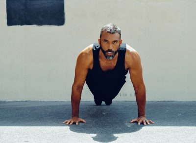 mature man doing pushups