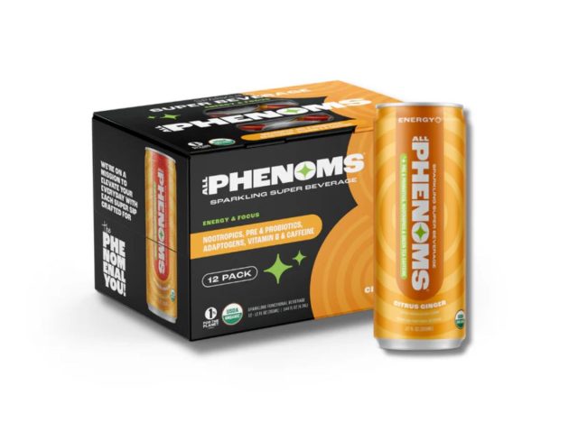 pack of All Phenoms Energy Water on a white background