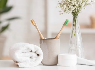 toothbrush holder, concept of household items crawling with germs