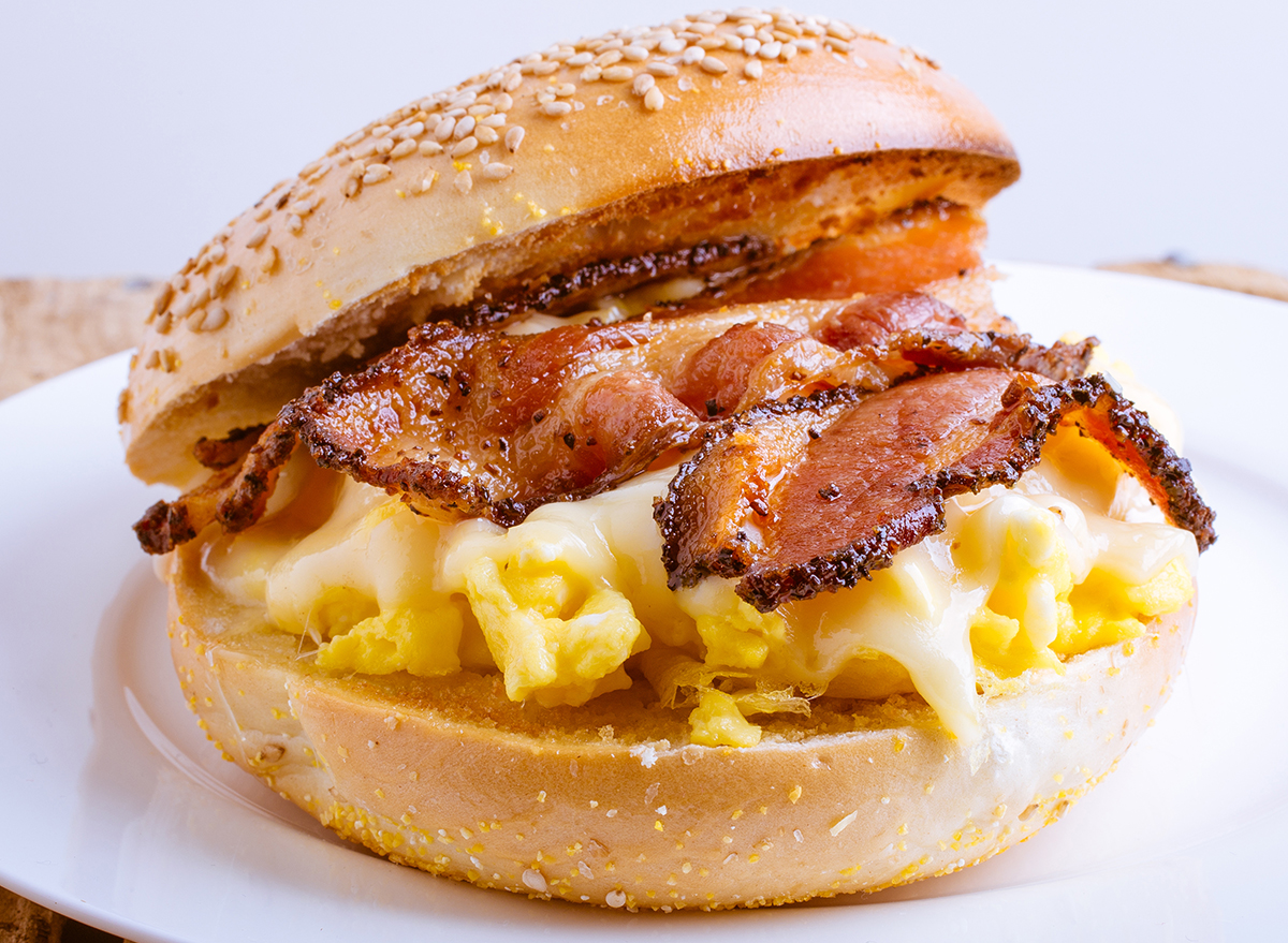 Smashed Sausage Breakfast Sandwich with Swiss Cheese