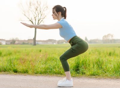 woman doing squats, concept of workouts that burn the most fat