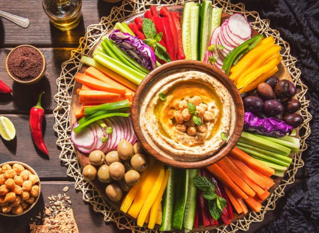 veggies and hummus platter, concept of the best foods to lose five pounds