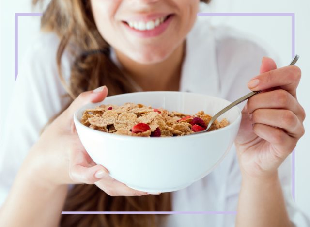 Woman eating a bowl of cereal