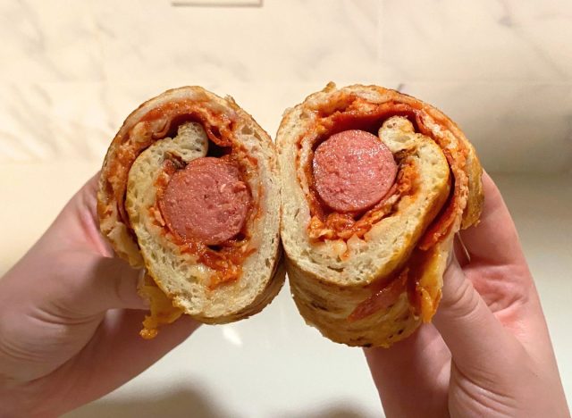 Costco pizza-wrapped hot dog