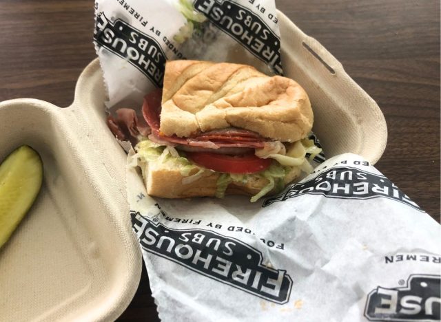 Half of Italian sub sandwich from Firehouse Subs