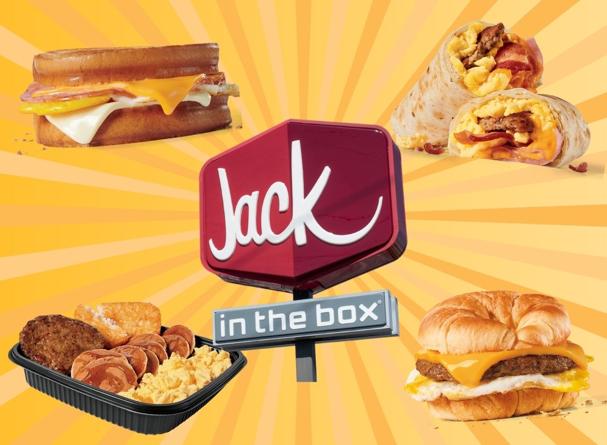 Jack in the Box breakfast items on a yellow background
