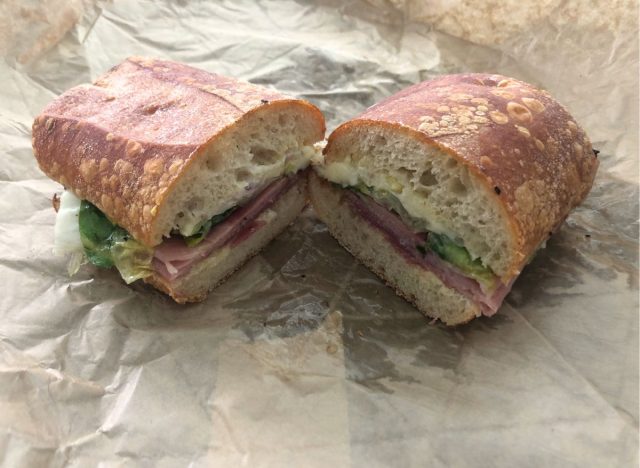 Two halves of an Italian sub sandwich from Panera