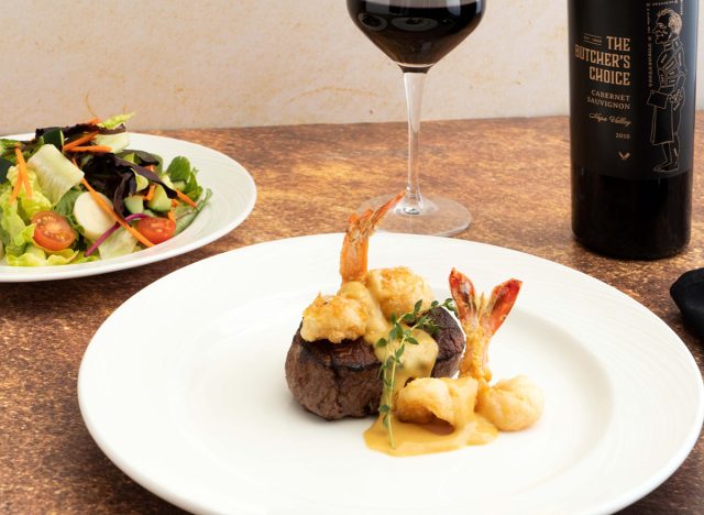 A a 6-ounce filet topped with Shrimp Bruno at The Palm restaurant