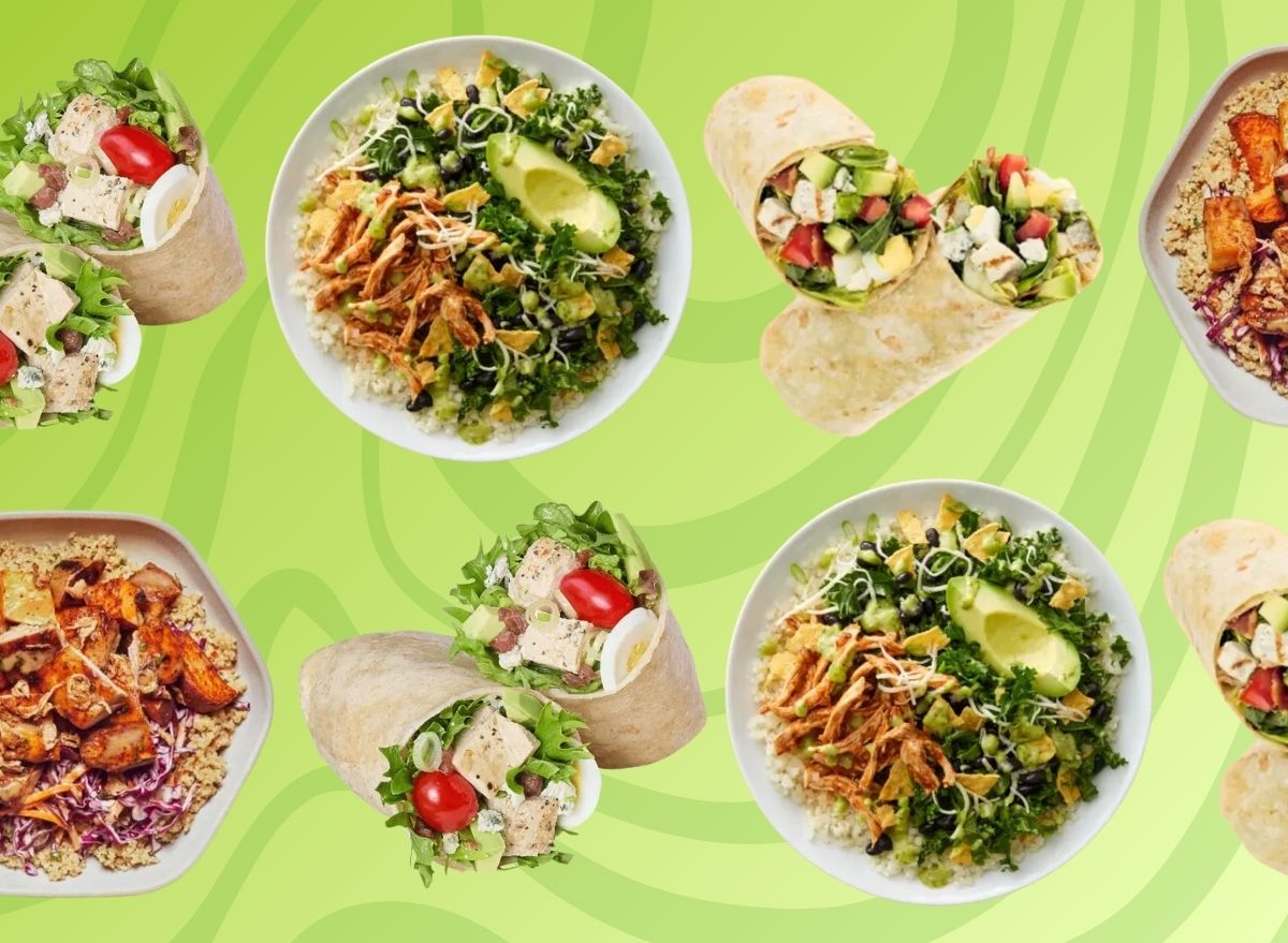 multiple salad chain orders on a green background
