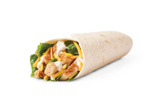 Wendy's grilled chicken wrap on a white background