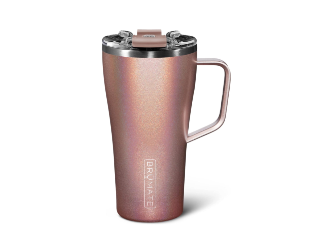 a pink brumate insulated cup with handle