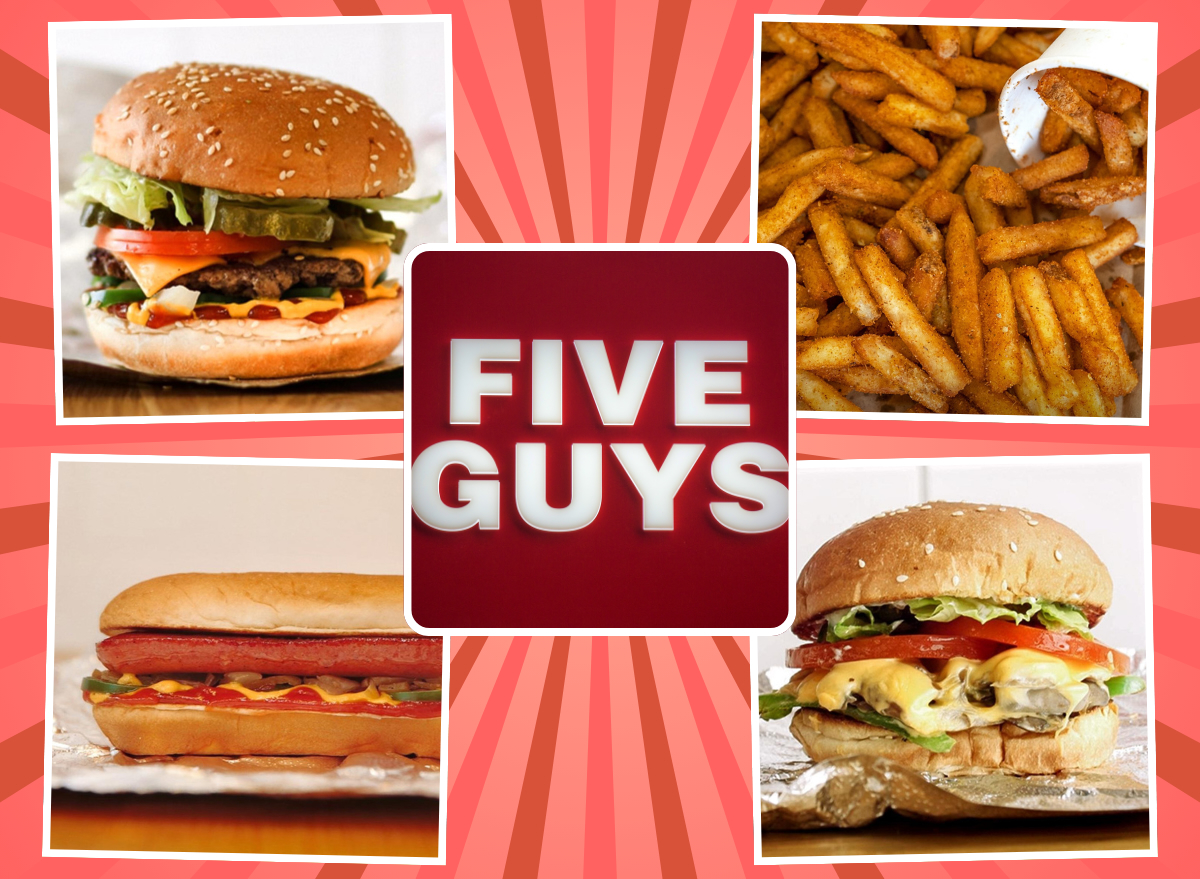collage of healthy menu items at five guys