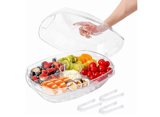 a sectioned serving tray that holds ice
