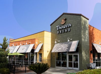 Panera Bread exterior design on blue circle backdrop