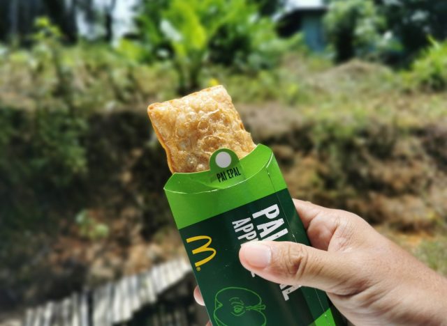 person holding mcdonald's apple pie