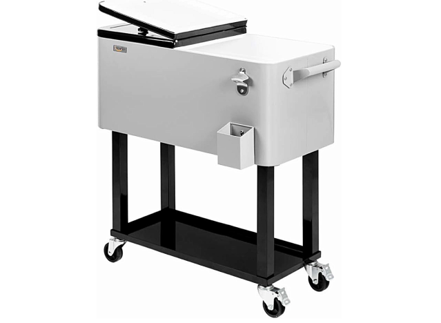 a metal portable patio cart cooler and storage