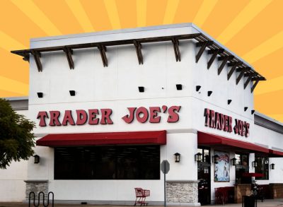 trader joe's store on a designed background