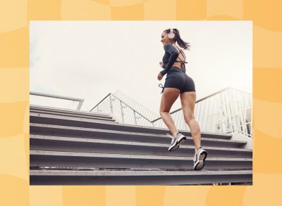 woman doing stair interval workout outdoors