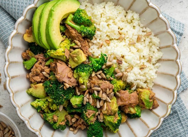 bowl of canned tuna and avocado meal