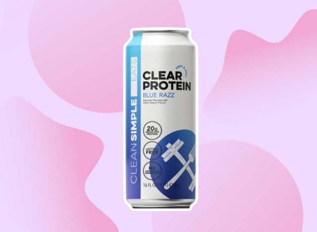 can of protein water on a pink background