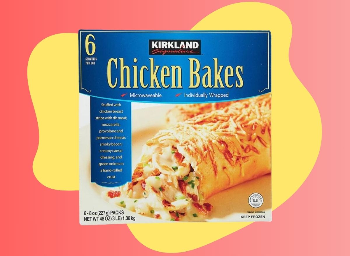 Costco Chicken Bake box on red and yellow background