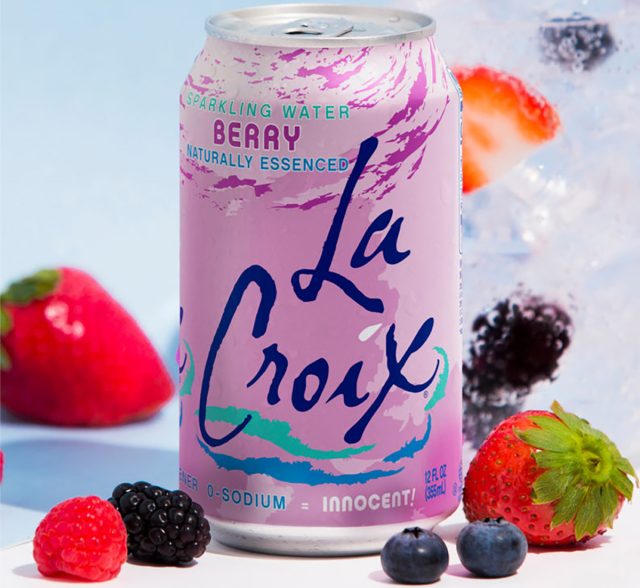 A can of berry-flavored LaCroix sparkling water