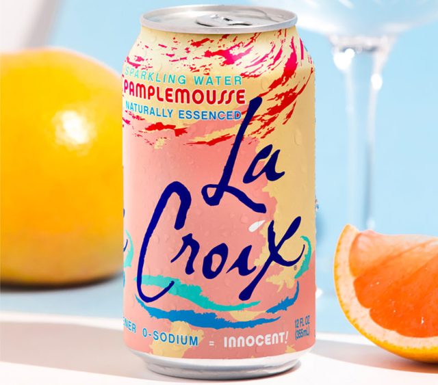 A can of Pamplemousse (aka grapefruit) flavored LaCroix sparkling water