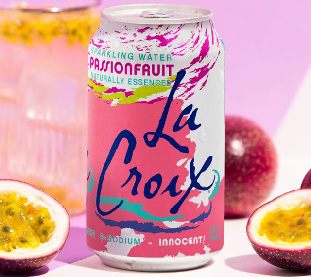 A can of passionfruit-flavored LaCroix sparkling water