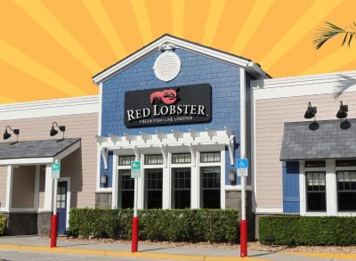 red lobster exterior over yellow background