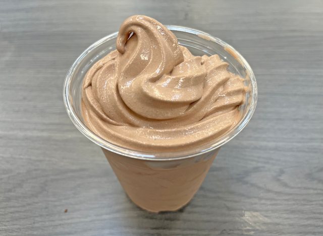 A cup of chocolate frozen yogurt from Sam's Club