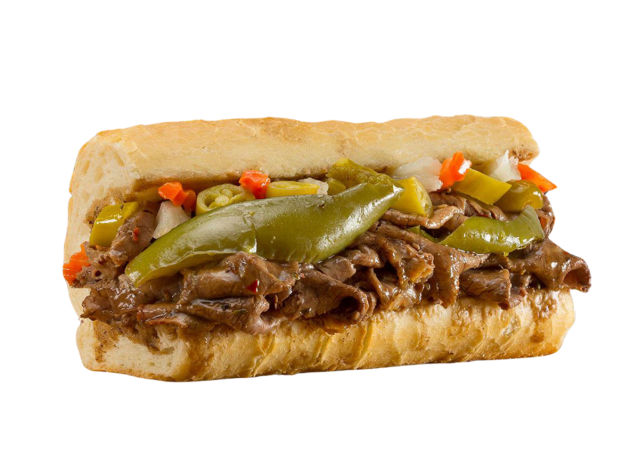 Portillo's Italian Beef Sandwich on a White Background