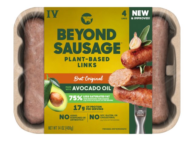 package of beyond sausage plant-based brat original links