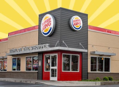 burger king storefront on yellow designed background