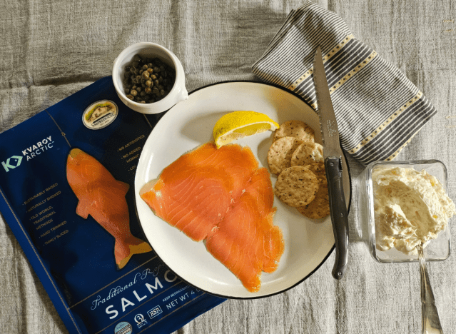 kvaroy arctic salmon on a plate with fixings 