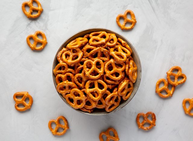 overflowing bowl of pretzels