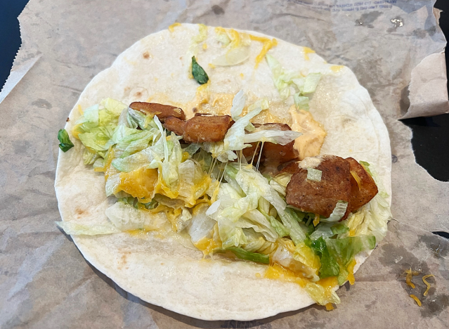 an open spicy potato taco from taco bell