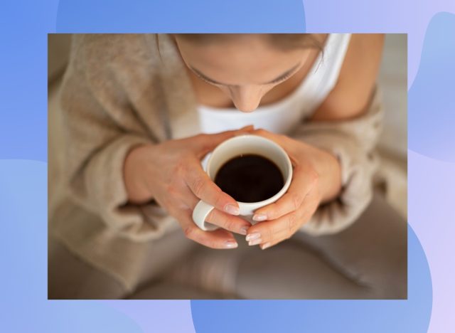 woman drinking black coffee