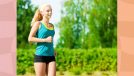 fit woman doing an interval walking workout outdoors on sunny day, surrounded by greenery