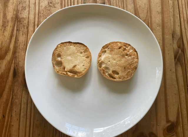 365 english muffin on a white plate 