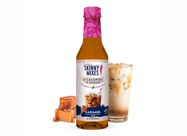 jordan skinny syrup caramel flavor next to a glass