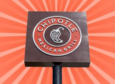 Chipotle sign on striped red background