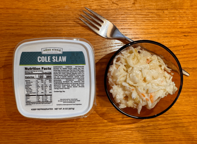 hans kissl coleslaw in ac container and a dish