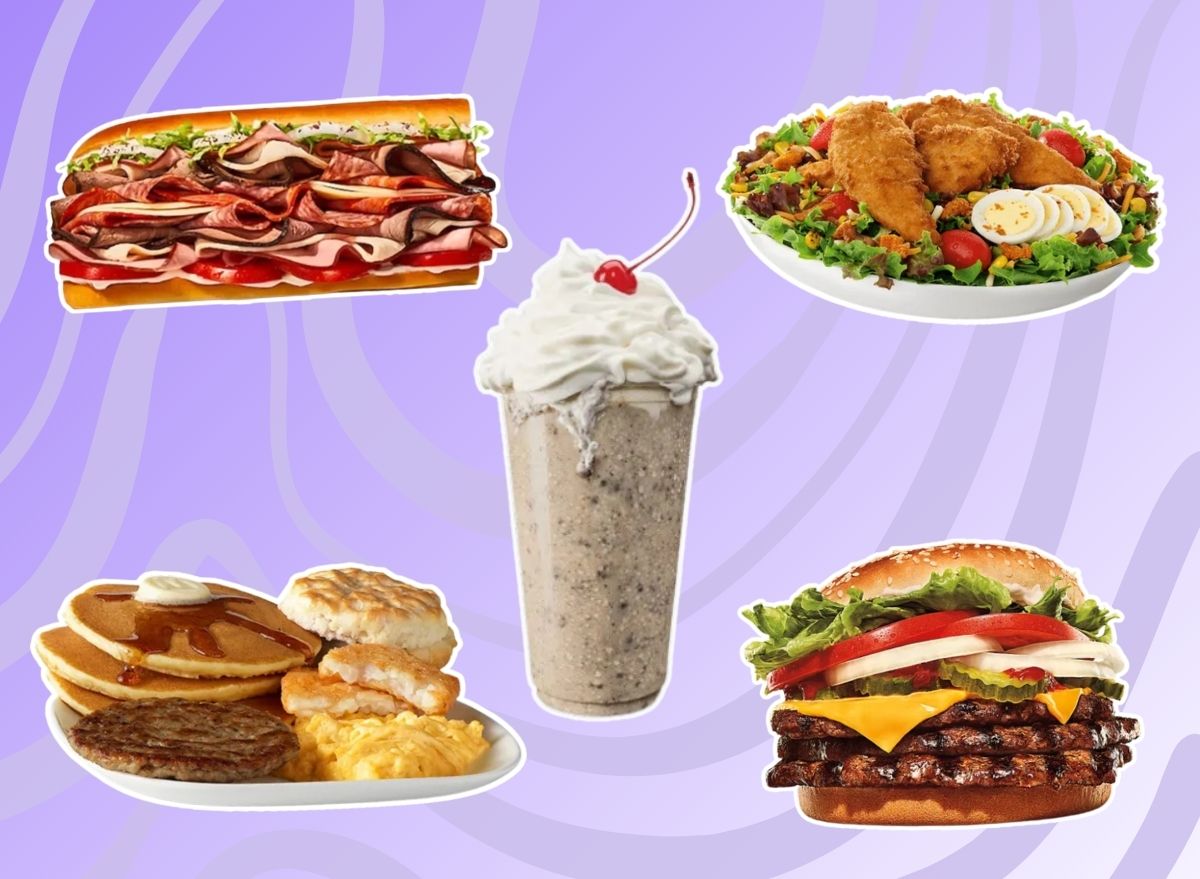 fast food items on a purple background