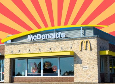 McDonald's building with yellow and red striped background
