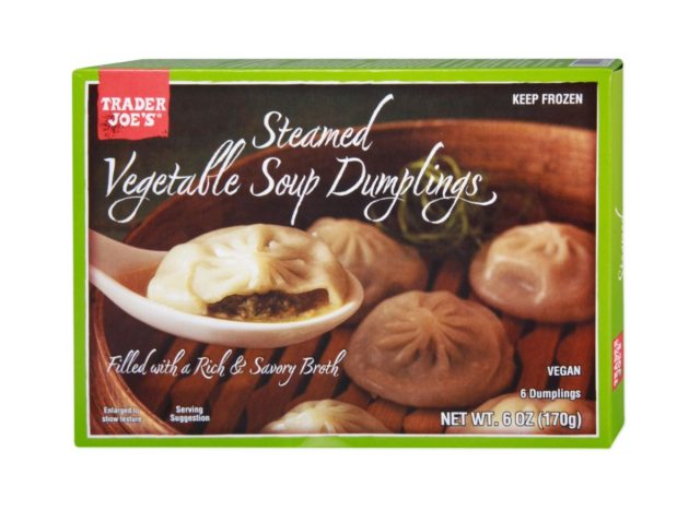 box of trader joe's steamed vegetable soup dumplings