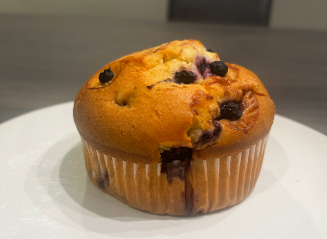 costco blueberry muffin on a plate 