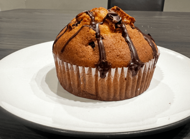 a costco chocolate chunk muffin on a plate 